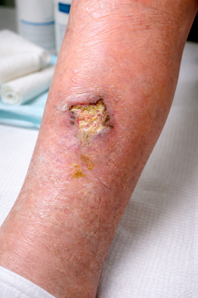 Infiezierte Wunde Schienbein